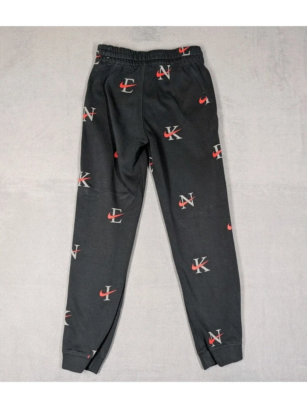 Nike Boys Hoodie M Joggers L Black Red All Over Logo Swoosh Tracksuit Set Fleece